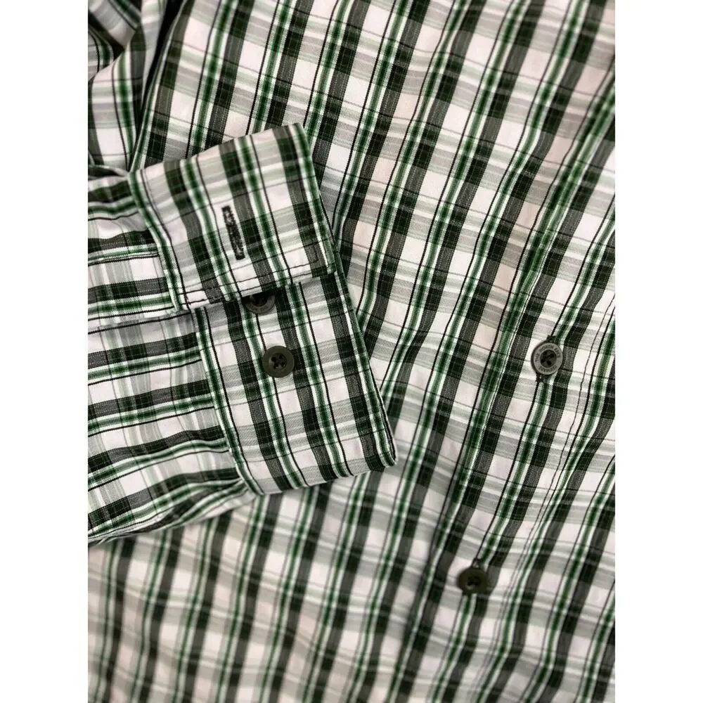 North Face Shirt Mens XXL Green Plaid Cotton Long‎ Sleeve Hiking Adult